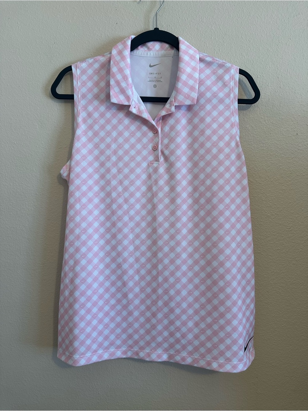 Nike Women's Pink Gingham Sleeveless Athletic Polo Shirt